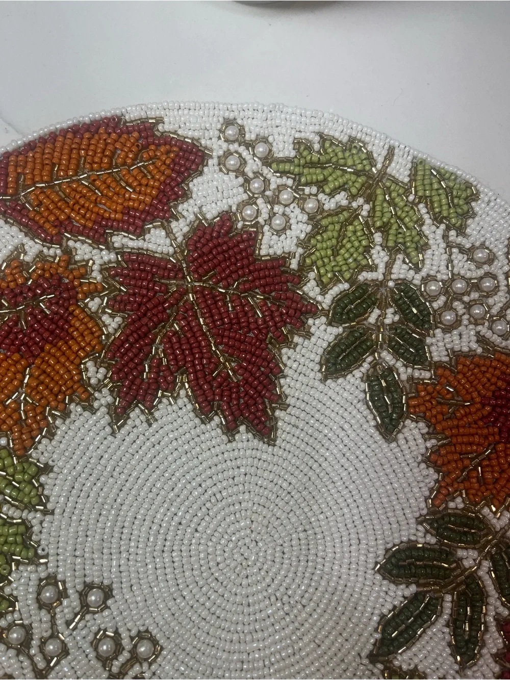 Tahari FALL LEAVES Beaded Placemat Charger 14” Multicolor Fall Thanksgiving NEW